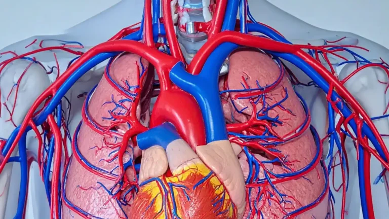 Illustrazione medica del cuore e delle arterie per rappresentare il ruolo della vitamina K2 nella salute cardiovascolare
